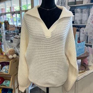 NEW Collared ribbed knit sweater - Off white